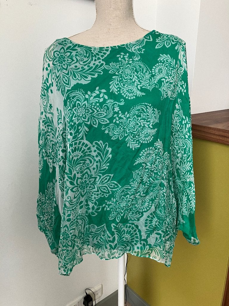 Zomerse top met vleermuis mouwen maat L, Kleding | Dames, Tops, Gedragen, Maat 42/44 (L), Groen, Korte mouw, Ophalen of Verzenden