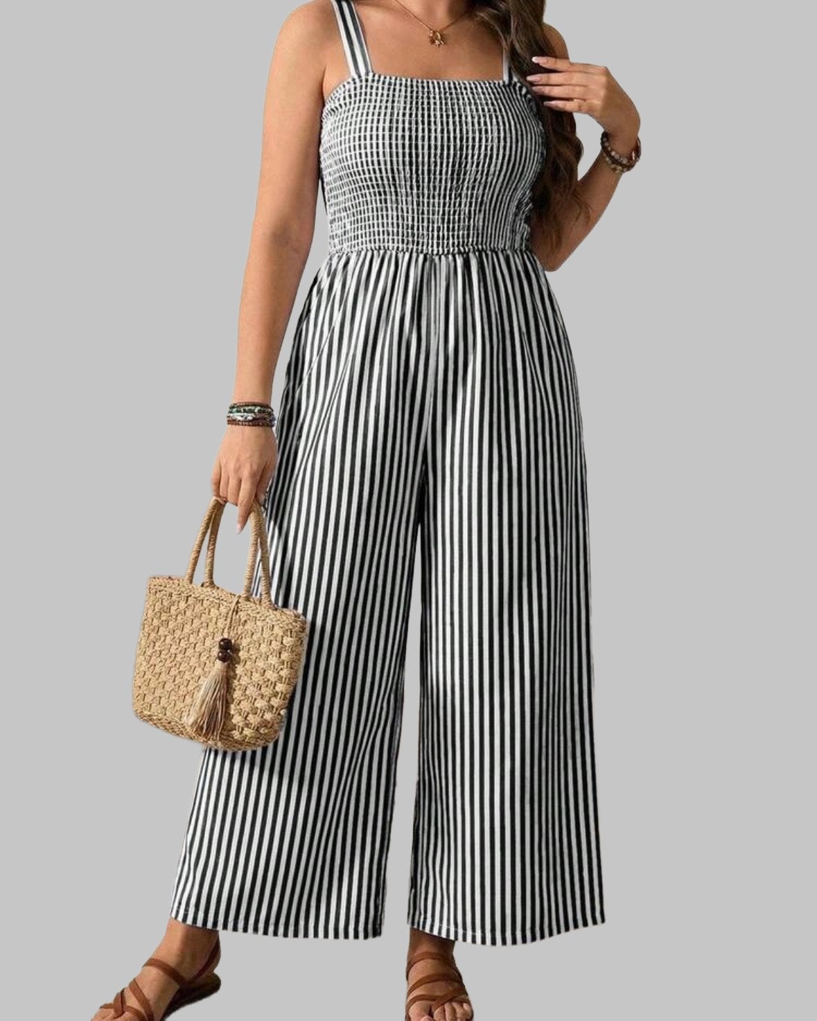 Gestreepte Jumpsuit Zwart (44-52), Kleding | Dames, Verzenden, Nieuw, Zwart, Broek of Spijkerbroek