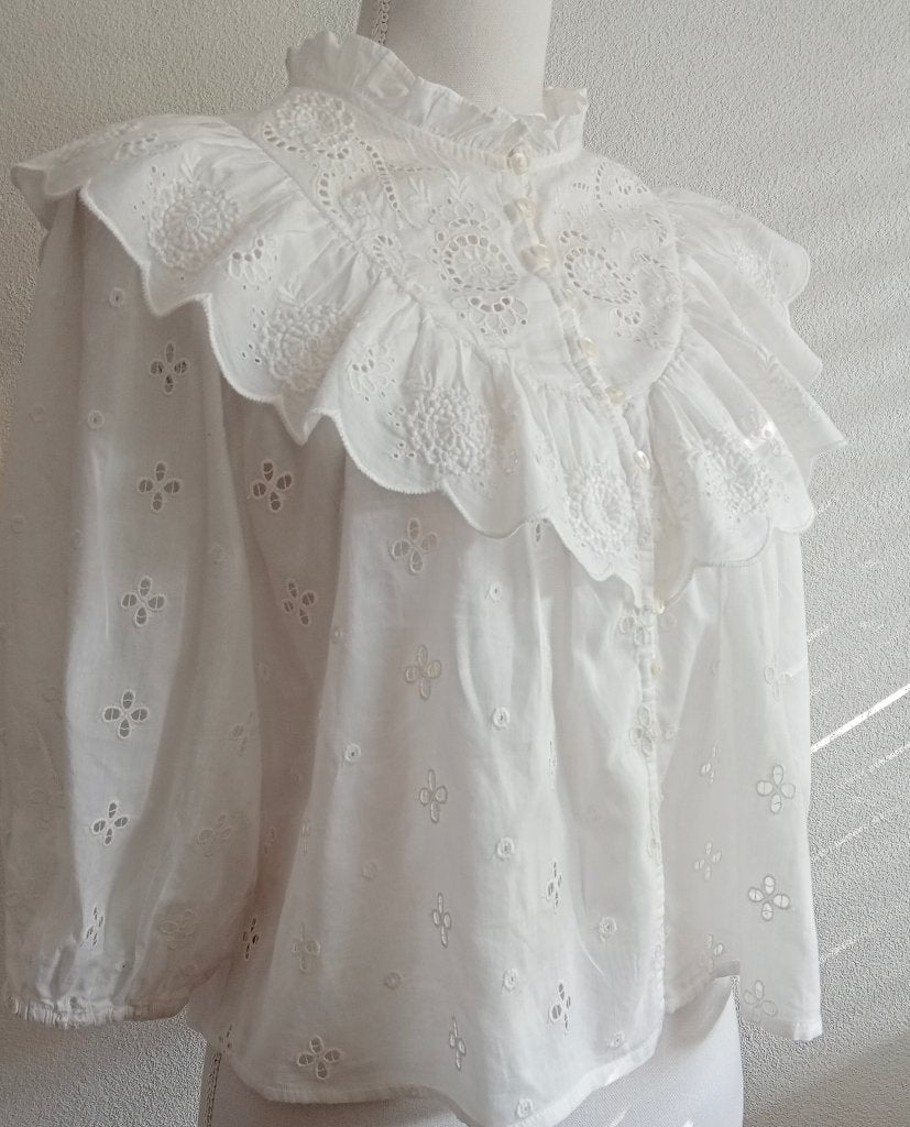 !! 🤍 Nieuwe H&M Blouse Broderie Kant 🤍!!, Hennes en Mauritz, Wit, Nieuw, Ophalen of Verzenden