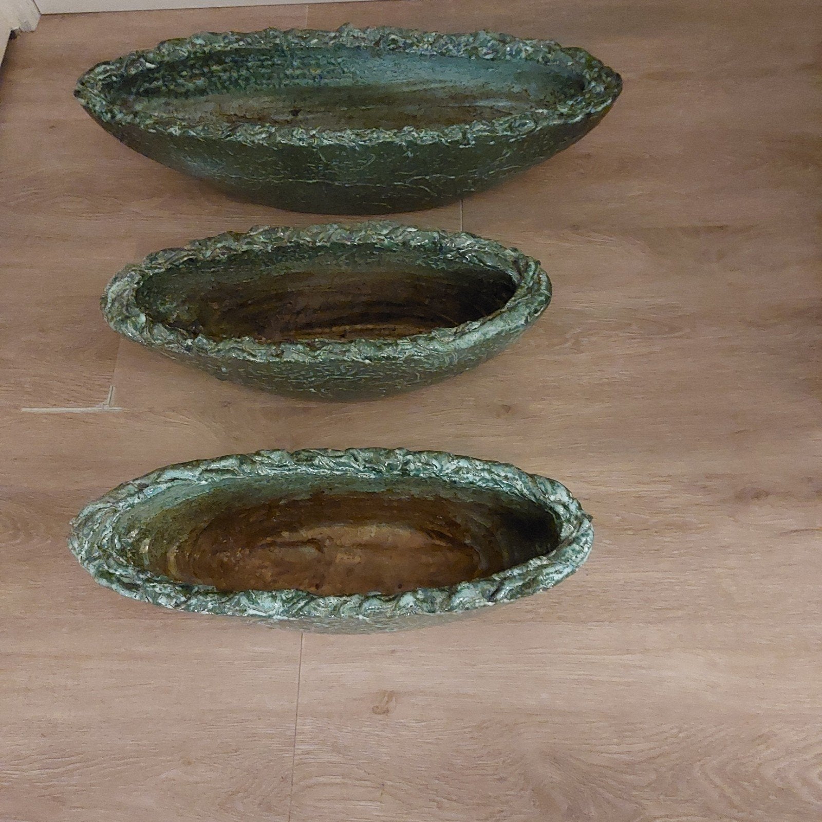 Set van 3 decoratieve plantenbakken, groen, Ophalen, Steen, Gebruikt, Minder dan 30 cm