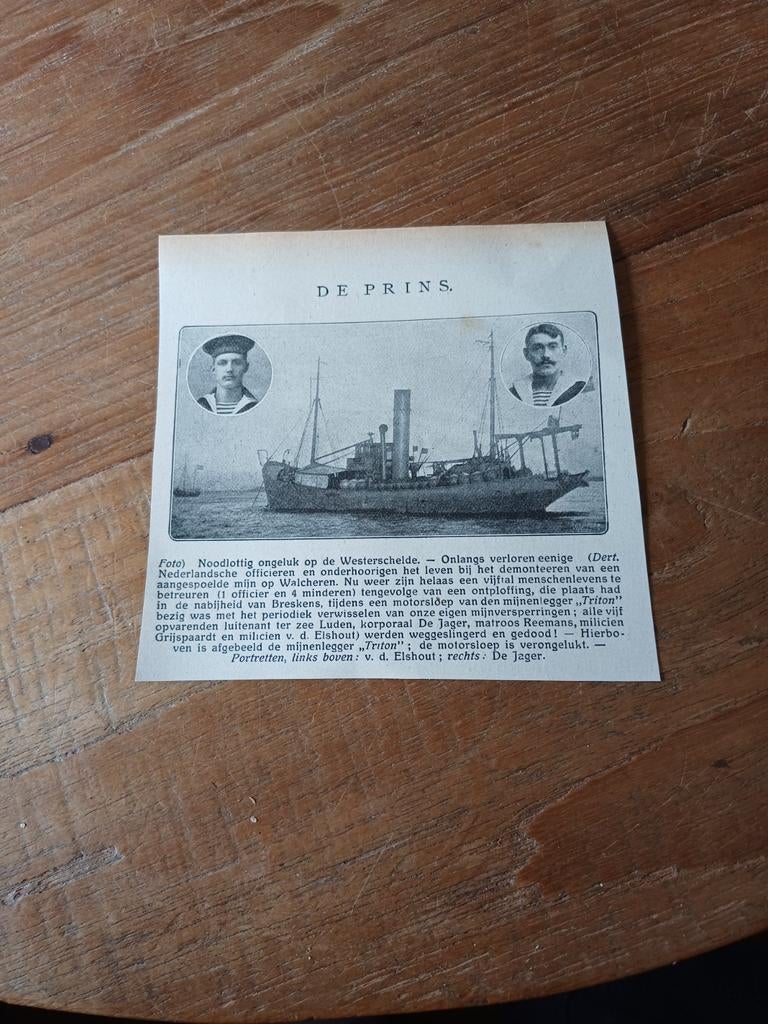 Knipsel ongeluk op de Westerschelde Elshout en De Jager 1915, Verzamelen, Ophalen of Verzenden, Voor 1920, Knipsel(s)
