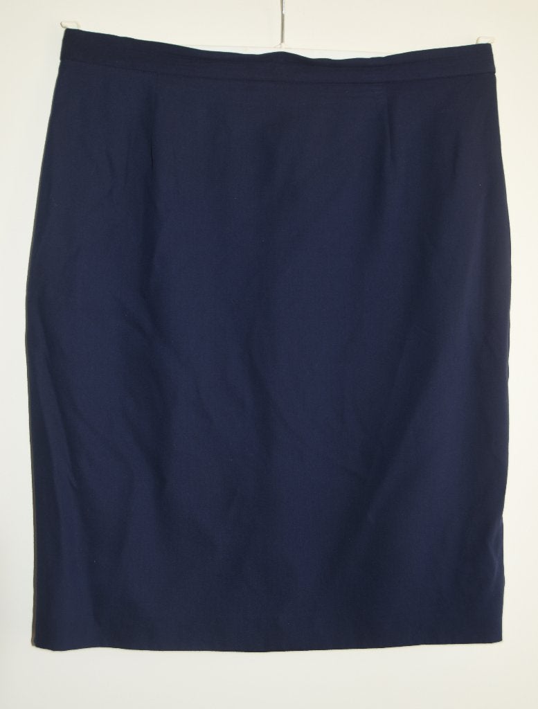 Designer Louis Féraud rok donkerblauw maat 42, Maat 42/44 (L), Gedragen, Onder de knie, Verzenden