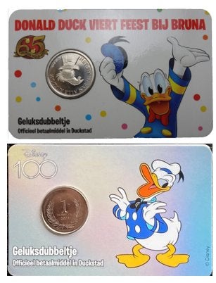 2 verschillende Nederlandse Coincards Thema "Donald Duck", Ophalen of Verzenden, Overige landen, Overige waardes