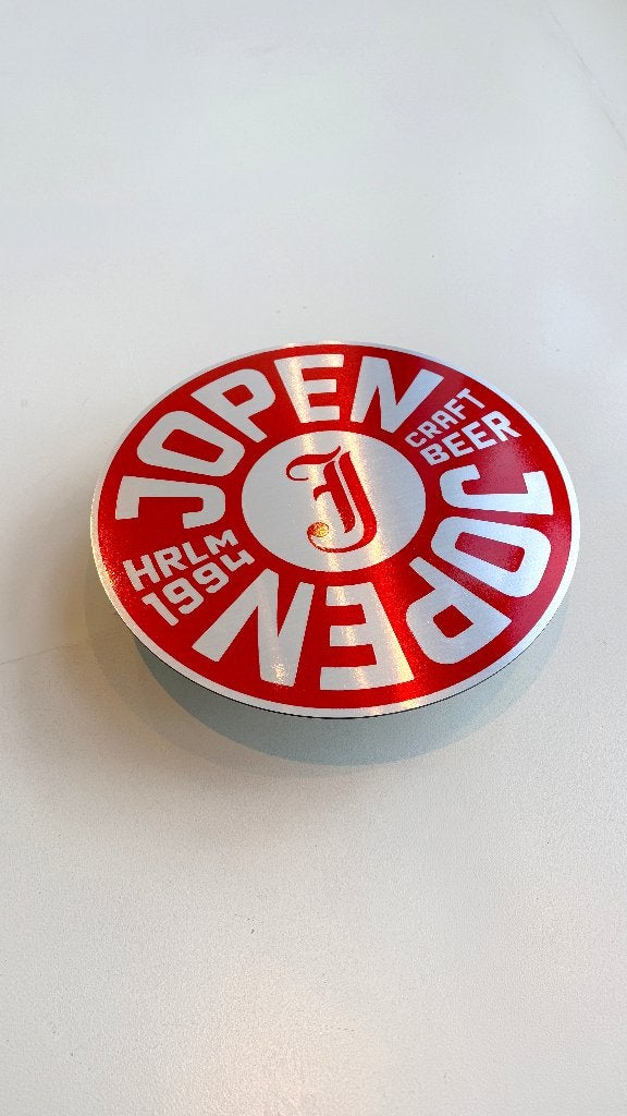 Reclamebord Jopen bier logo aluminium, afmeting 40x40 cm, Verzamelen, Ophalen of Verzenden, Nieuw, Reclamebord