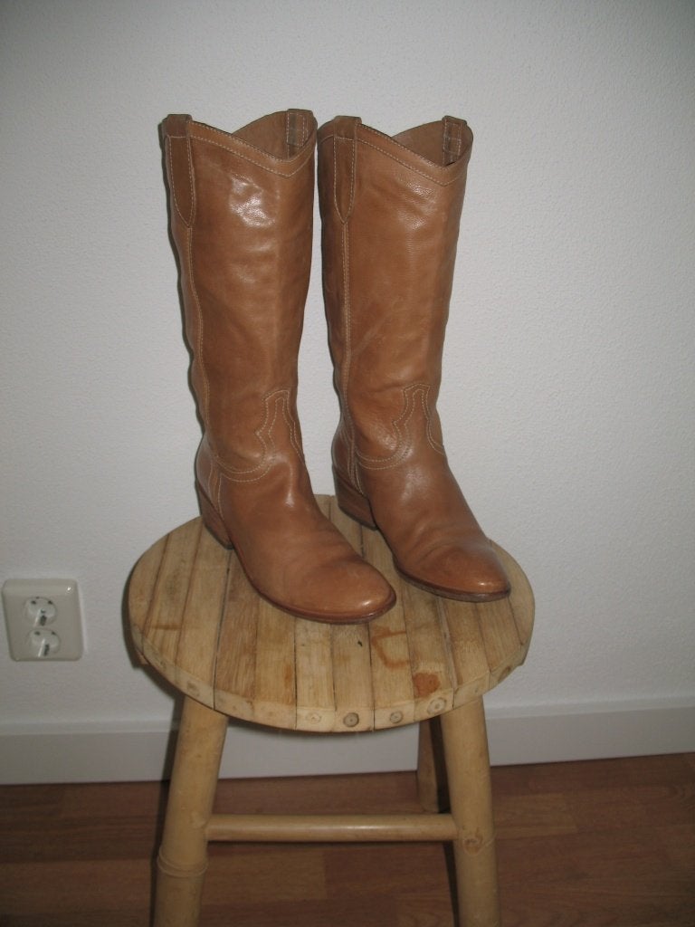 Vero Cuoio Leren Laarzen Maat 39 Westernlook Donkerbeige, Ophalen, Hoge laarzen, Vero Cuoio, Beige