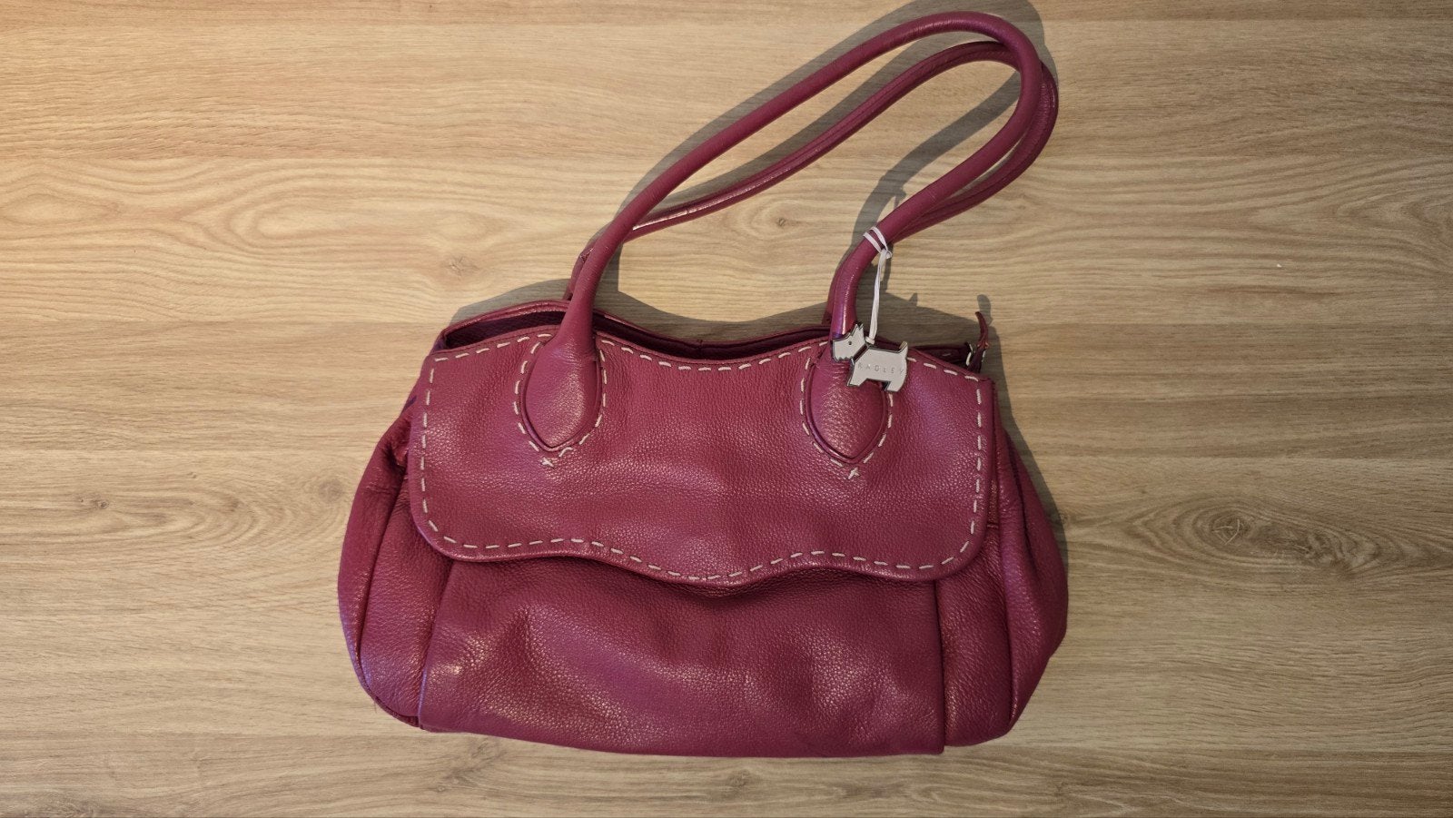 Radley London vintage leather shoulder bag pink burgundy, Ophalen of Verzenden, Handtas