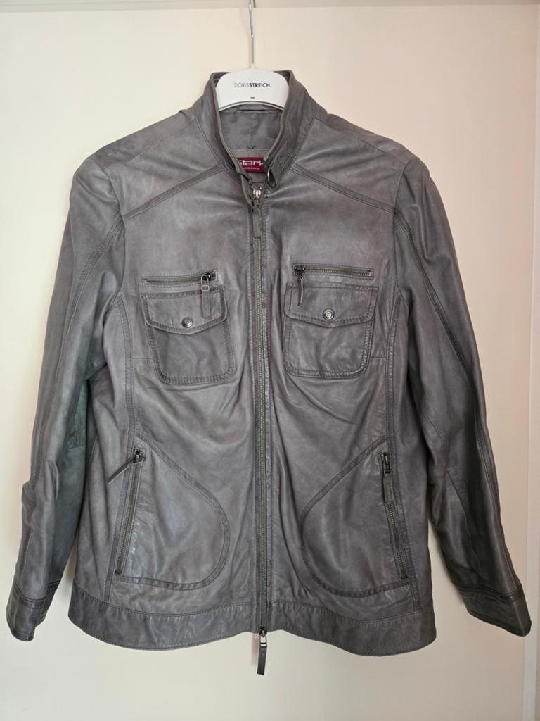Stark Elements Leren Jas - Grijs, Maat 50 (D), Kleding | Dames, Jassen | Zomer, Zo goed als nieuw, Maat 46/48 (XL) of groter, Grijs