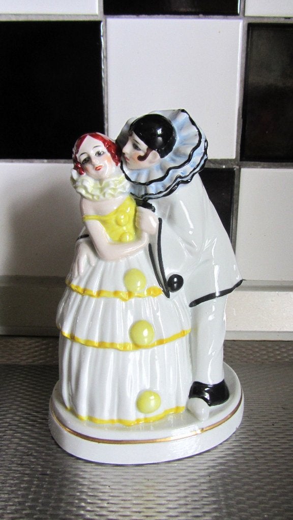 Antieke Pierrot met Pierrette, Antiek en Kunst, Ophalen of Verzenden