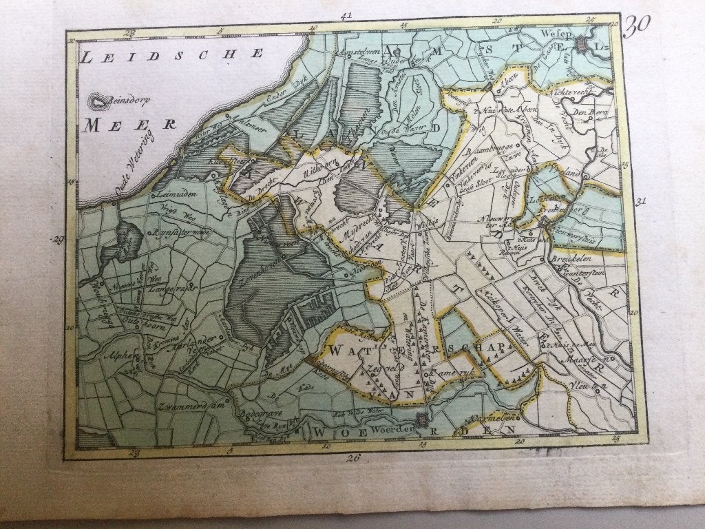 Woerden en Alphen a/d Rijn en omgeving, JC Sepp, 1773 ., Cartografie, 19 cm, Handgekleurd, 13 cm
