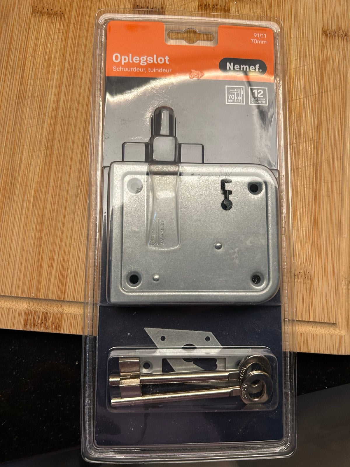 Nieuw Nemef Oplegslot 91/11 70mm voor schuur/tuindeur, Ophalen of Verzenden, Nieuw, IJzer, Slot