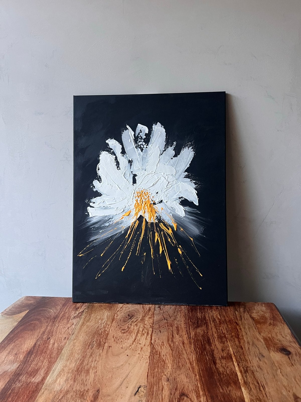 Abstract Madeliefje Schilderij - Handgeschilderd Acryl, Acrylverf, Handgeschilderd, Ophalen of Verzenden, Bloemen