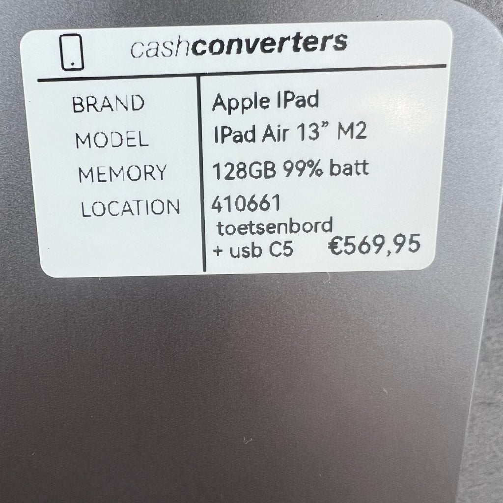 Apple Ipad Air 13" M2 | 128GB | 2024| 99%batt | 410661, Computers en Software, Apple iPads, Apple iPad Air, Ophalen of Verzenden
