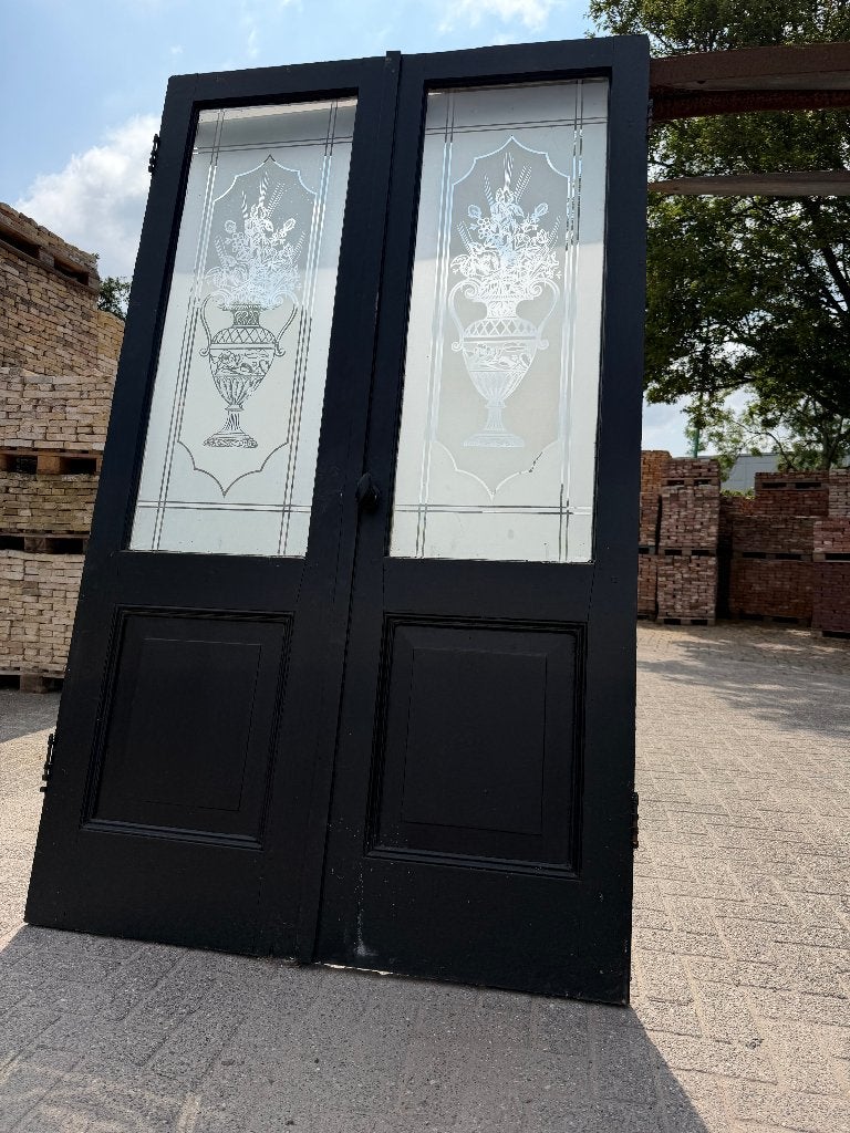 Set openslaande deuren met geëts glas 221x133cm., Ophalen