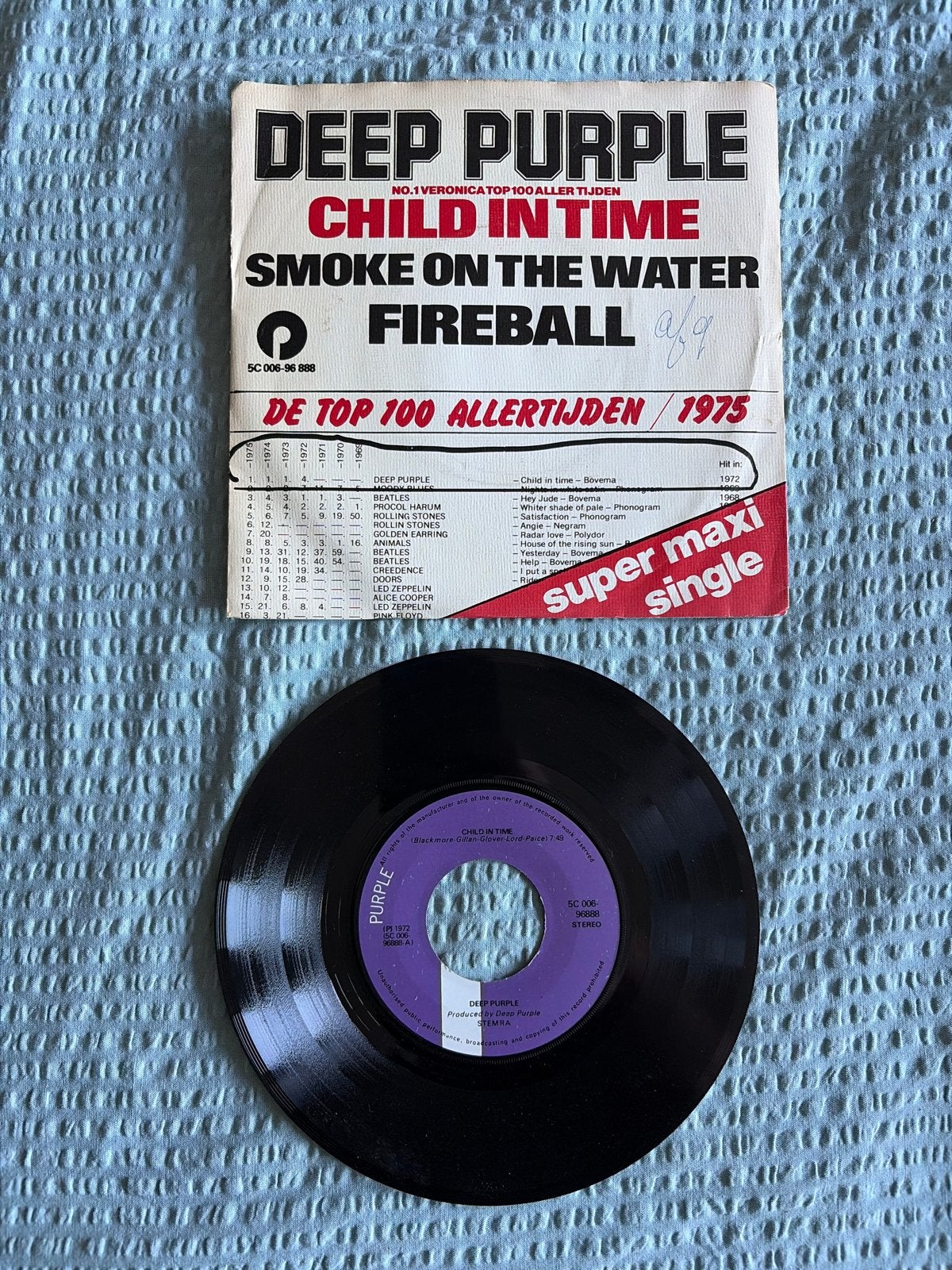 Deep Purple - Child in Time / Smoke on the Water (Single), Gebruikt, 7 inch, Ophalen of Verzenden, Classic Rock