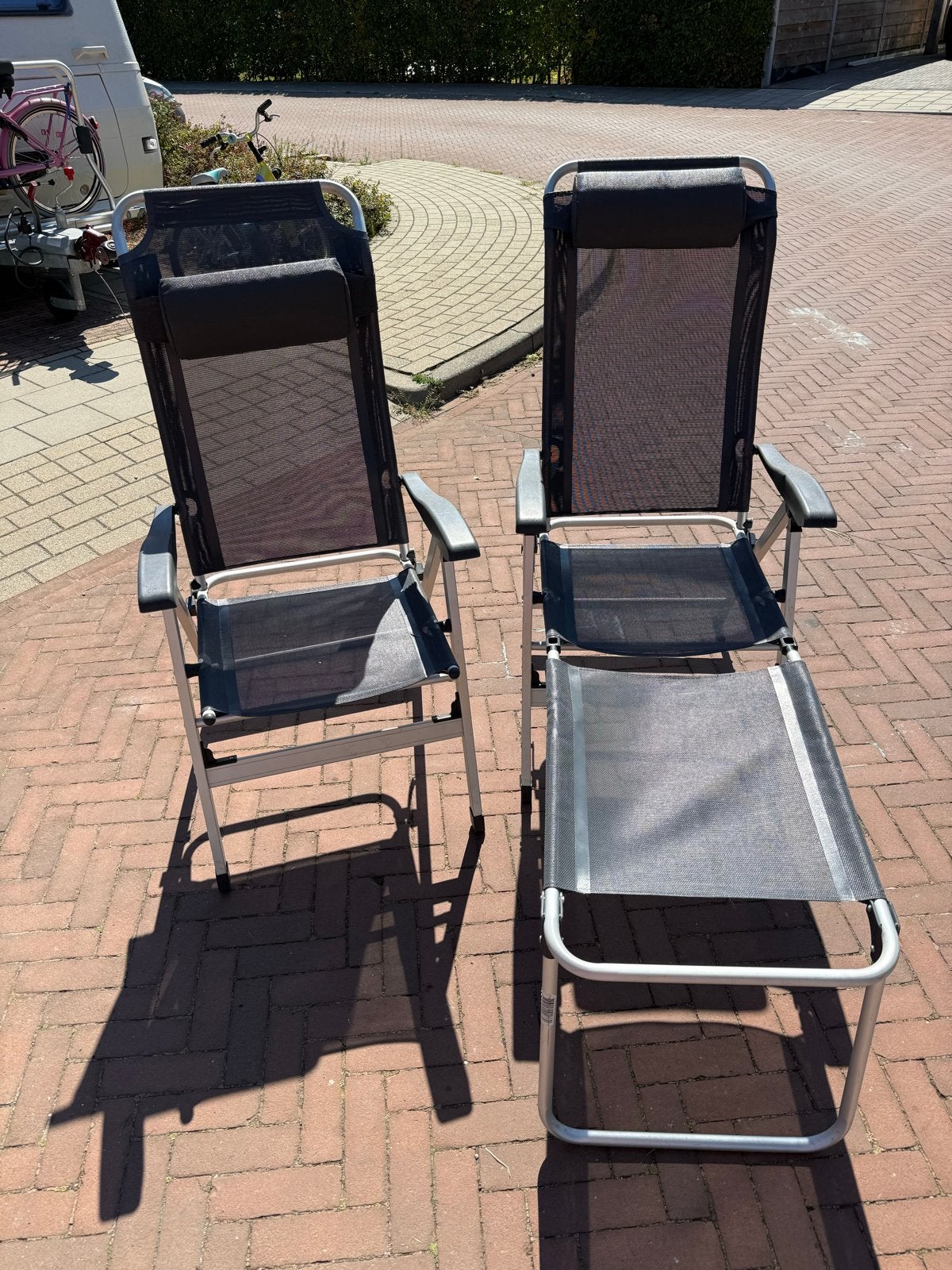 4 campingstoelen waaronder 1 met voetenbankje, Ophalen, Gebruikt, Campingstoel