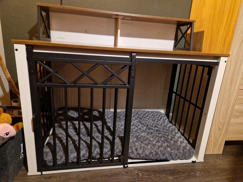 Prachtige gloednieuwe hondenbench met bruin/wit hout, Dieren en Toebehoren, Hondenbenches, Ophalen