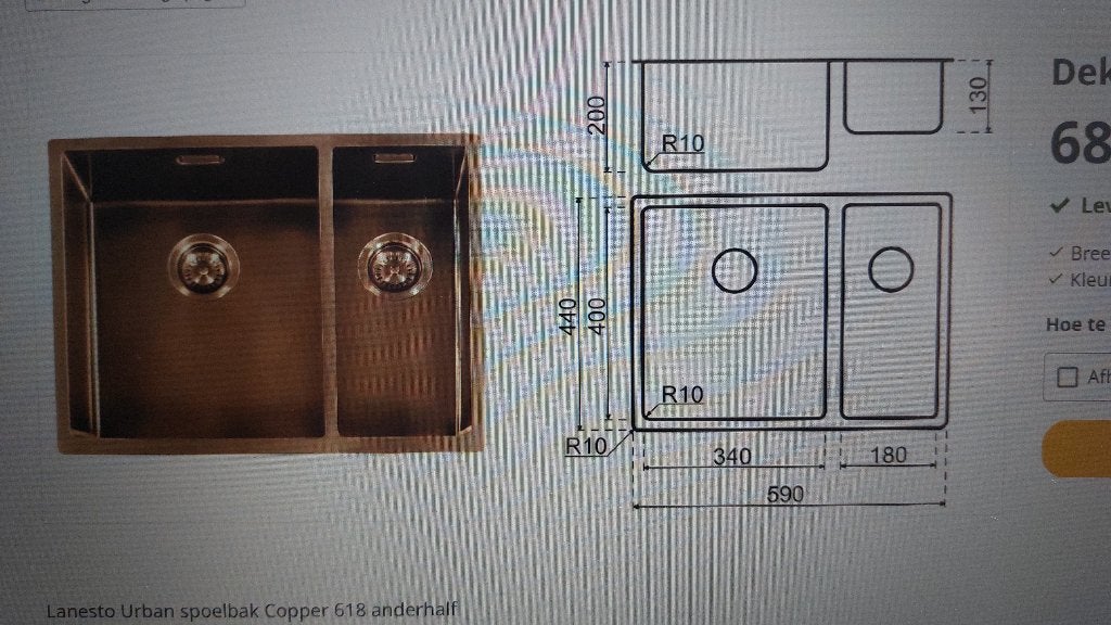 lanesto spoelbak copper 618-340/180*400 copper, Overige typen, Ophalen, Nieuw, Overige merken