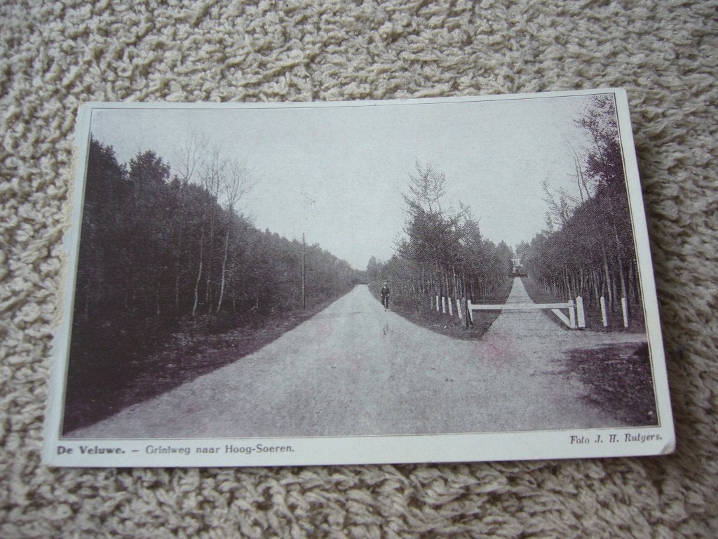 DE VELUWE  =  GRINTWEG NAAR HOOG SOEREN MET FIETSER BRIEFK., Ophalen of Verzenden, Voor 1920, Ongelopen, Gelderland