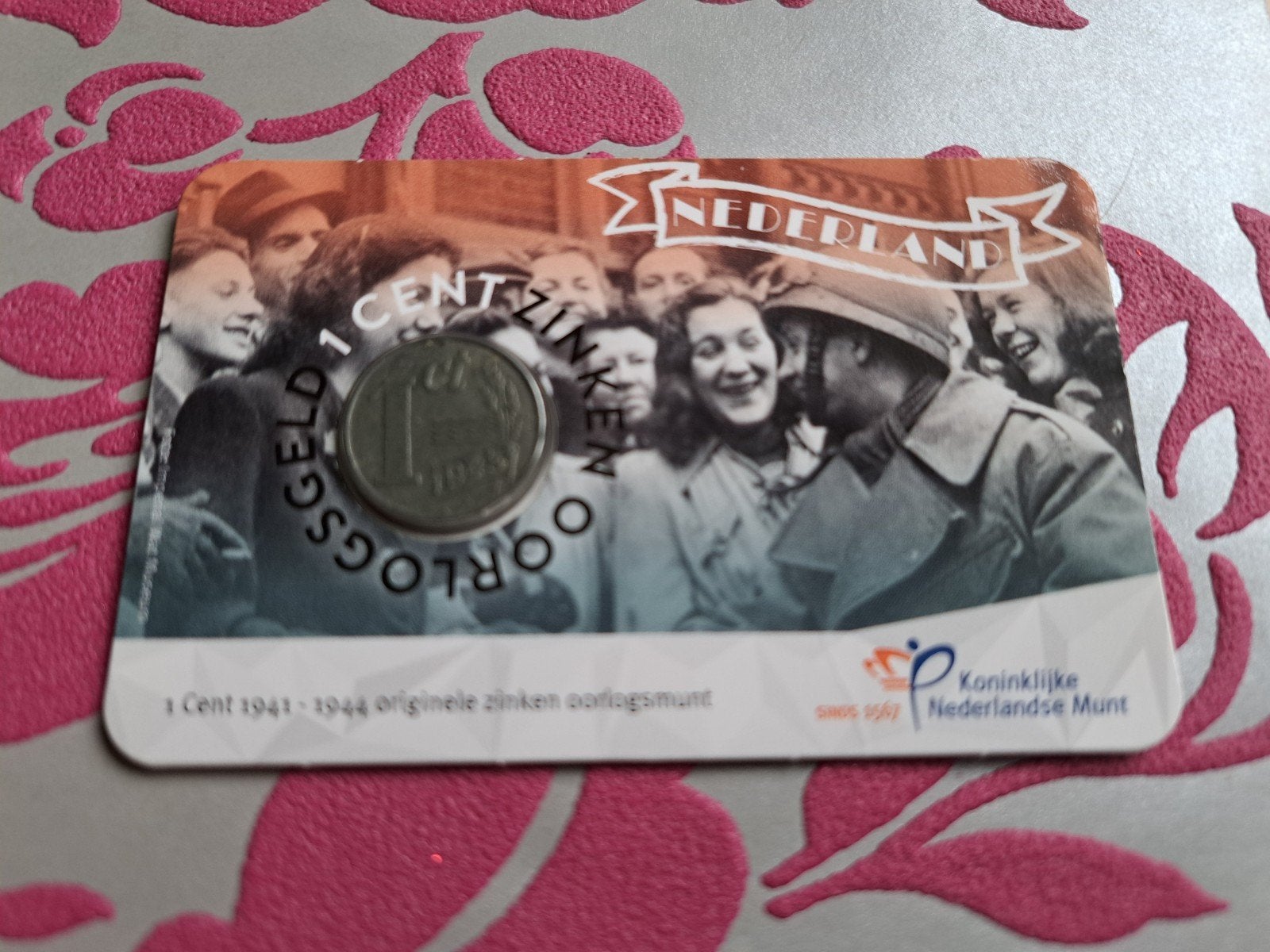 75 jaar Bevrijding coincard met 1 zinken cent 1943, Ophalen of Verzenden, Koningin Wilhelmina, 1 cent
