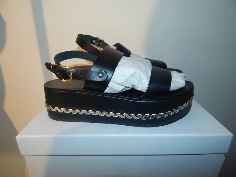 Ancient Greek Sandals zwart leer dikke zool goud accent 37, Verzenden, Zwart, Ancient Greek Sandals, Sandalen of Muiltjes