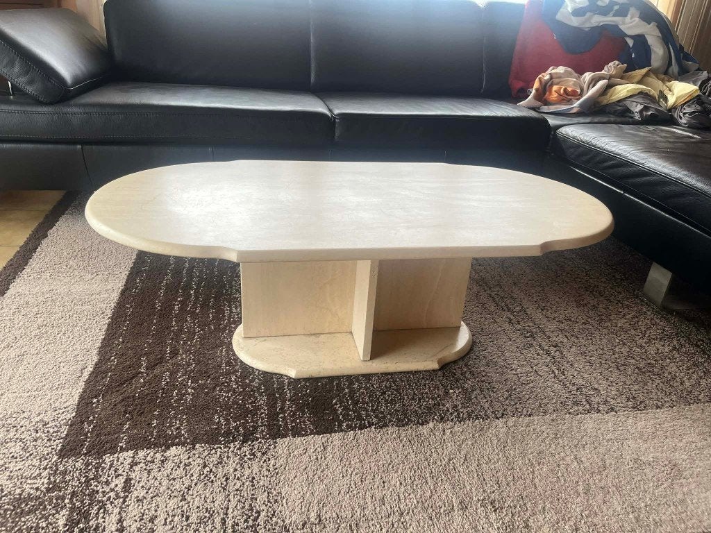 Travertin salontafel in goede staat, Huis en Inrichting, Tafels | Salontafels, 100 tot 150 cm, Zo goed als nieuw, Rechthoekig