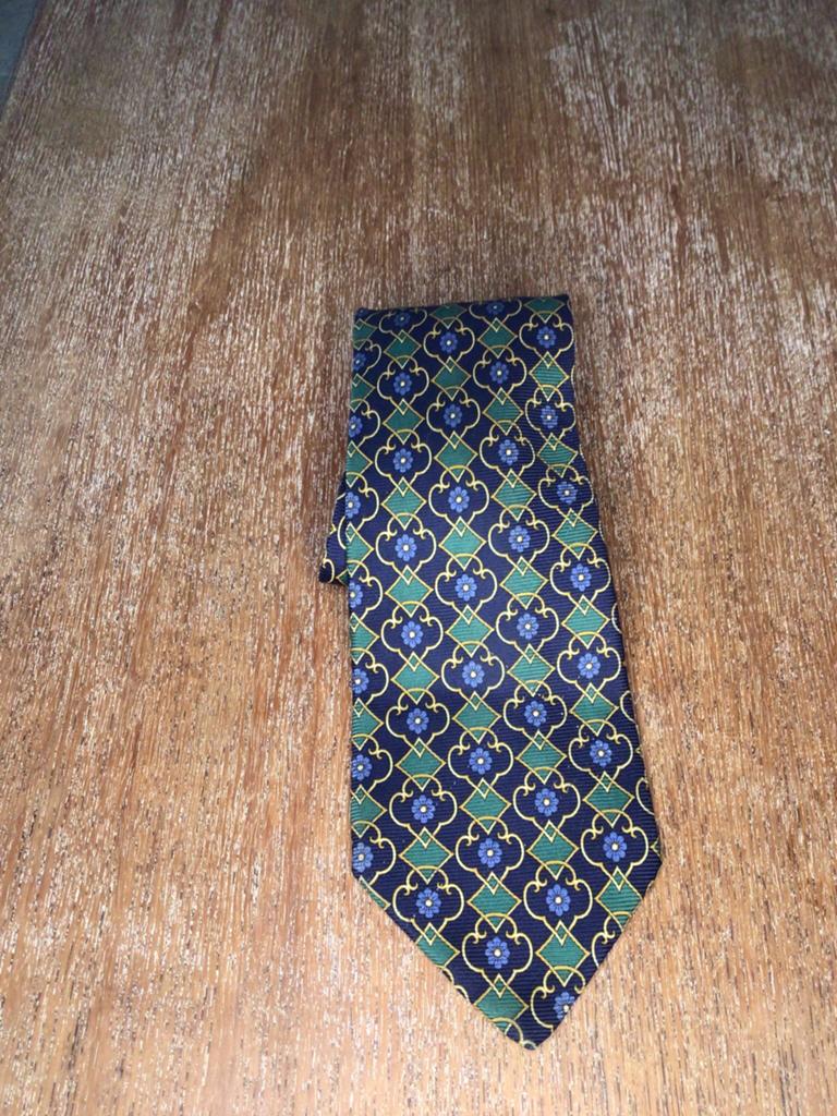 Vintage Derby stropdas, blauwe distel Schotland, zijde., Ophalen of Verzenden, Zo goed als nieuw, Blauw