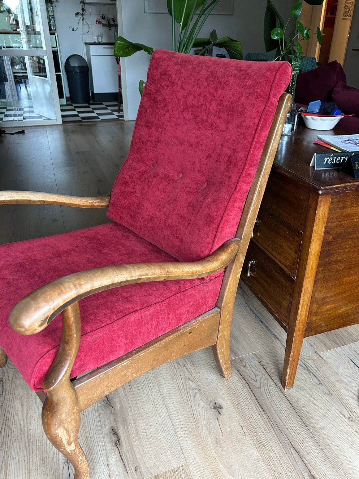 Mooie rode fauteuil, Ophalen, Gebruikt, 75 tot 100 cm, Stof