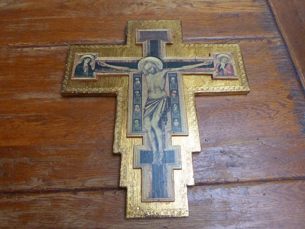 Groot Byzantijns houten kruis, goud gekleurd, Antiek en Kunst, Ophalen of Verzenden