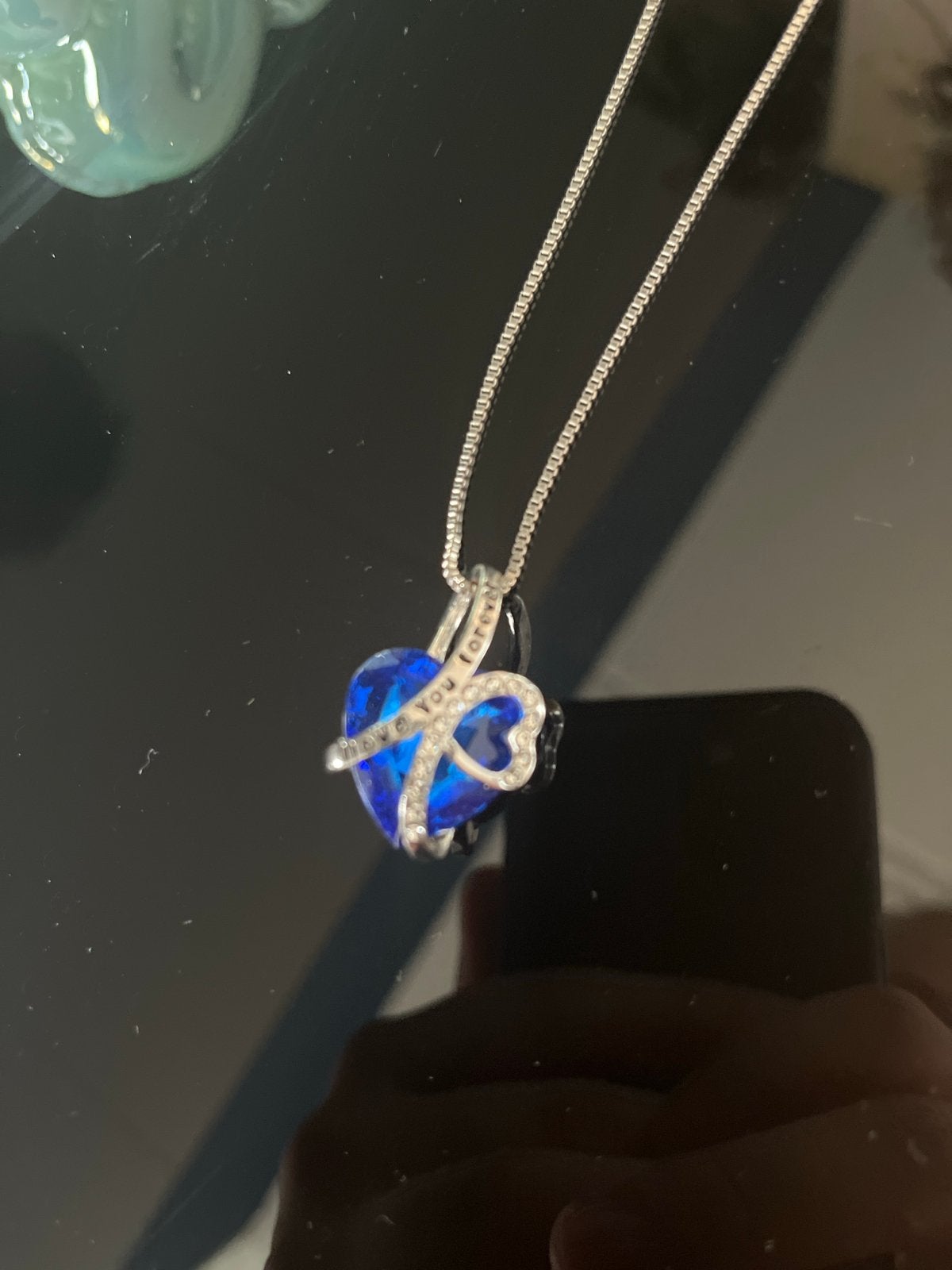 Zilverkleurige ketting met blauw hartje, Overige materialen, Zo goed als nieuw, Zilver, Ophalen