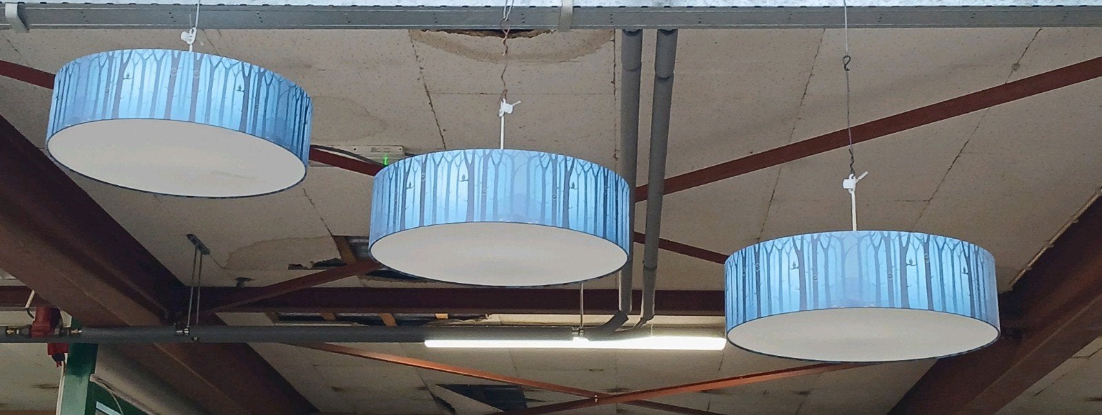 Grote ronde hanglamp met bosprint en uilen, Gebruikt, Metaal, Modern, Speels, Bos, Kinderkamer, E27 (groot)