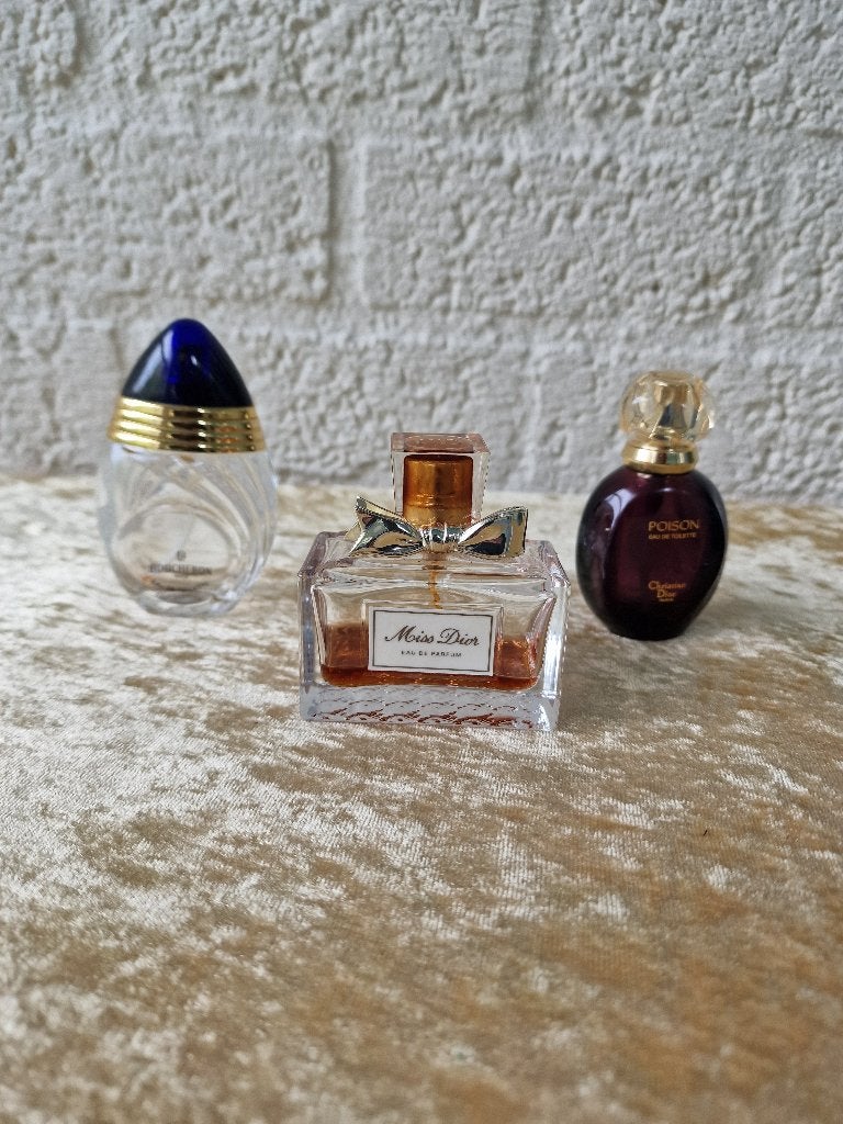 3 vintage parfumflesjes Dior en Boucheron, Ophalen of Verzenden, Gebruikt, Gevuld
