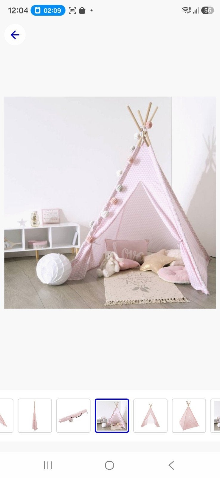 Roze Tipi Tent 120x120x160 cm voor Kinderen, Ophalen