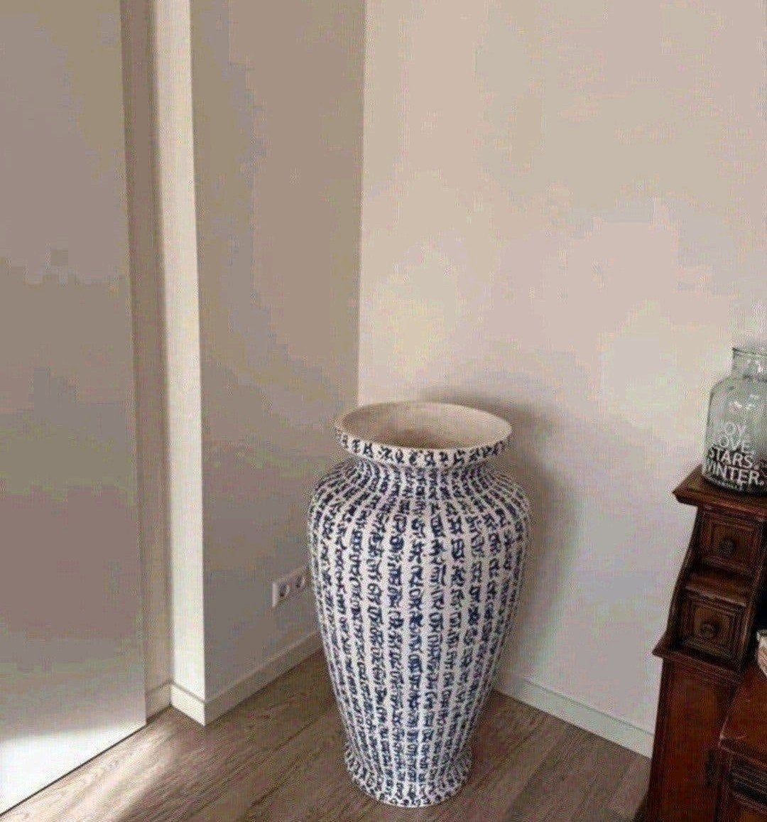 Grote Chinese Vaas met Blauw-Witte Kalligrafie, Ophalen