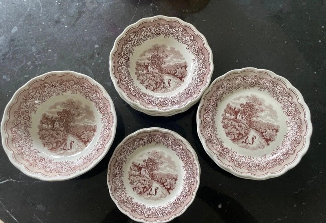 Vintage Servies N.F. Fontebasso 'Swiss Landscape' Rood, Antiek en Kunst, Ophalen of Verzenden