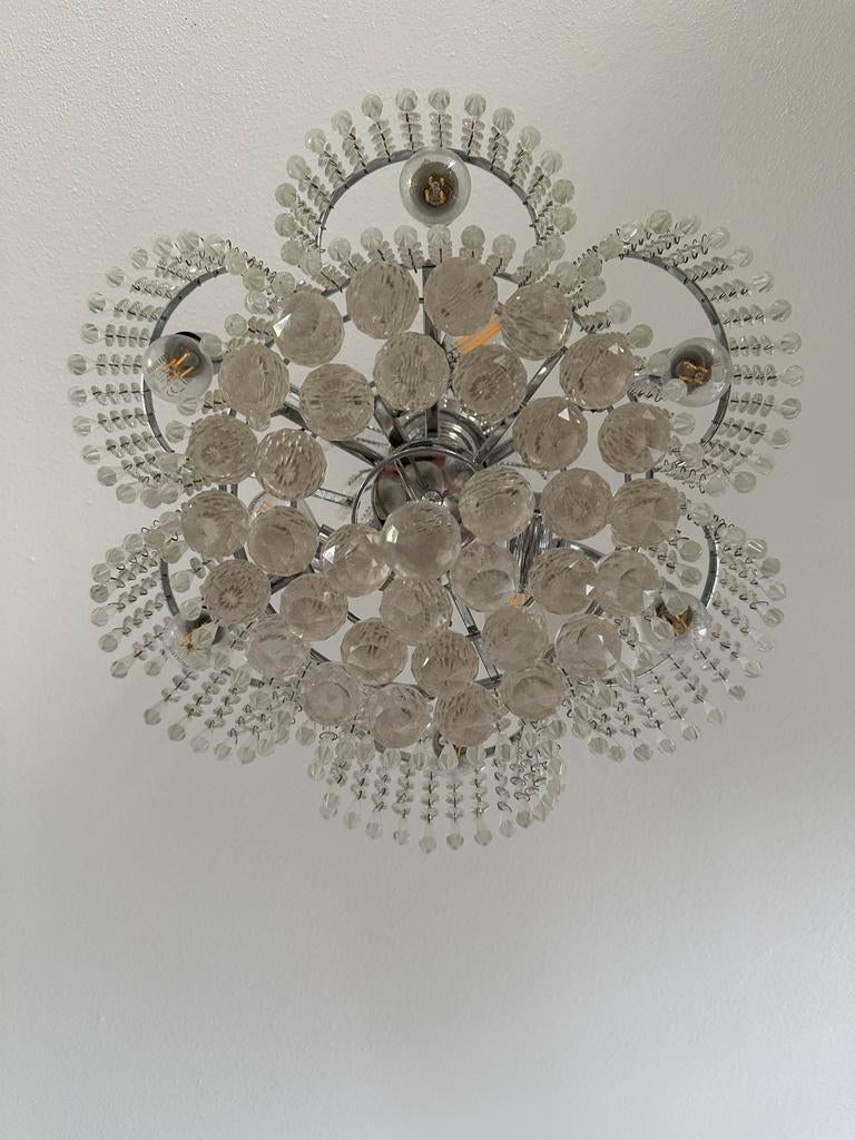 Luxe kristallen plafondlamp - Chique en elegant, Ophalen, Zo goed als nieuw, Glas