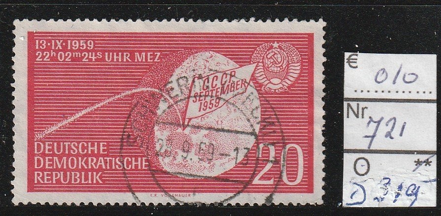 DDR Maanlanding Luna 2 Michel 721 Nr.D319g, Verzenden, DDR, Gestempeld