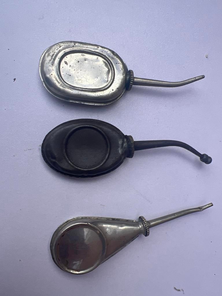 3x vintage oliekannen – pancake & druppelmodel –ca.1920-1940, Ophalen of Verzenden