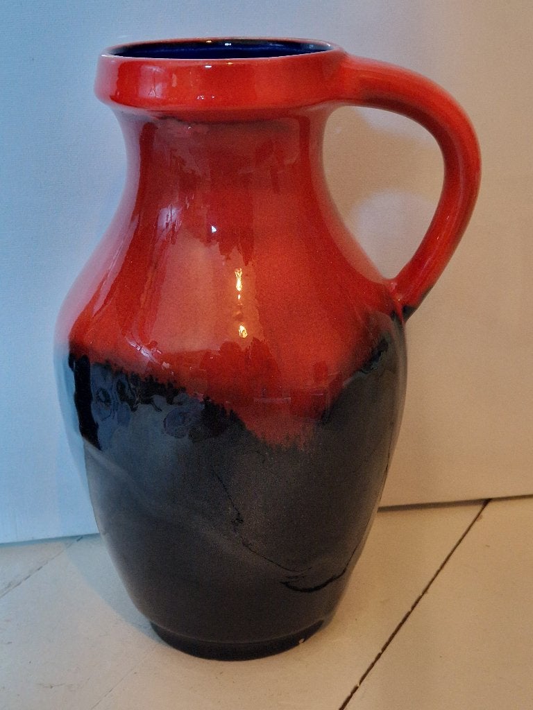 Vintage keramiek Koraalrood Fat Lava vaas, Huis en Inrichting, Woonaccessoires | Vazen, 25 cm, Oranje, Ophalen of Verzenden, Zo goed als nieuw