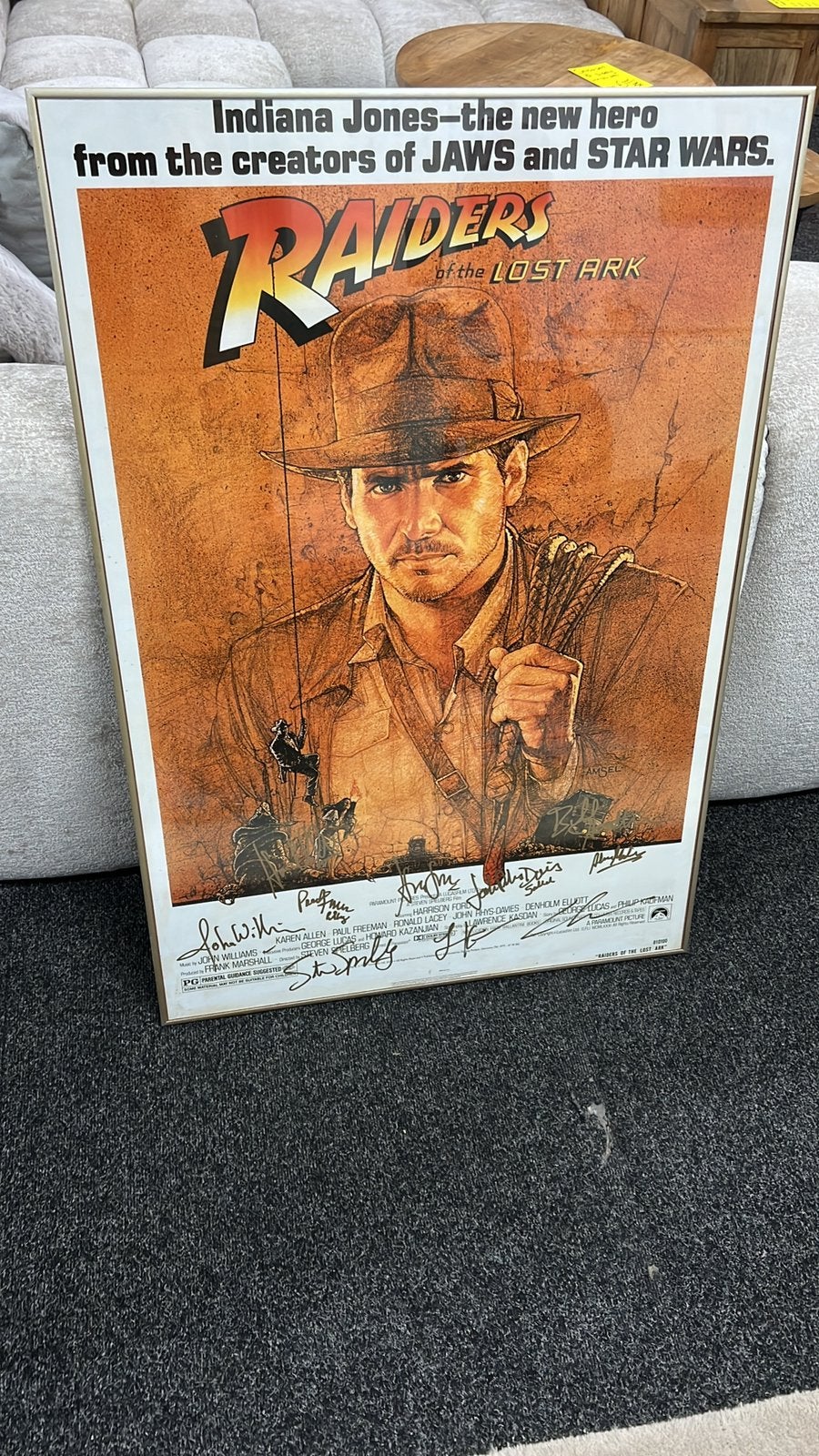 Indiana Jones poster met originele handtekeningen crew, Ophalen, Rechthoekig Staand, Met lijst, Deurposter of groter