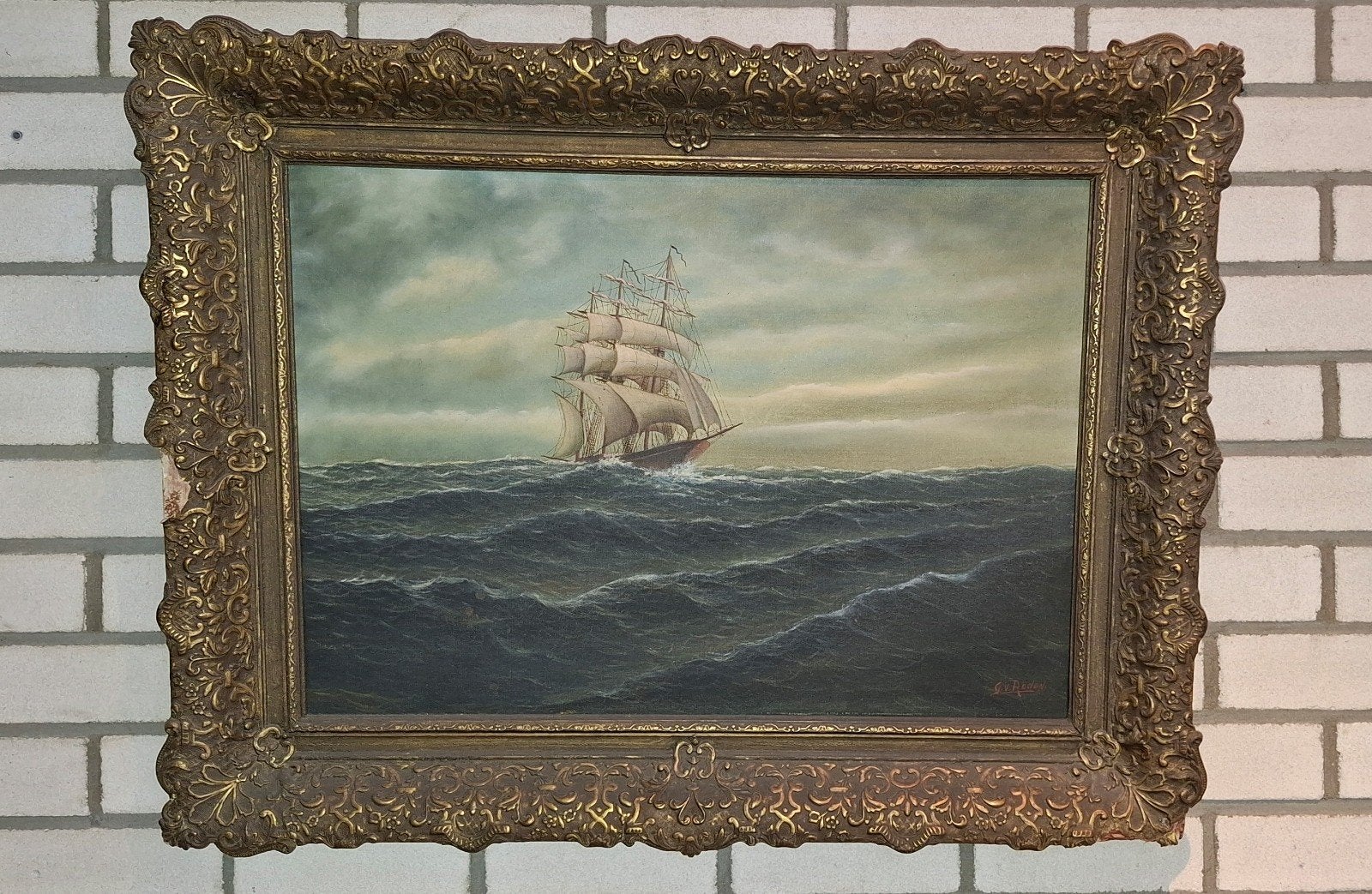Schilderij gedetailleerde tuigage van zeilschip., Ophalen
