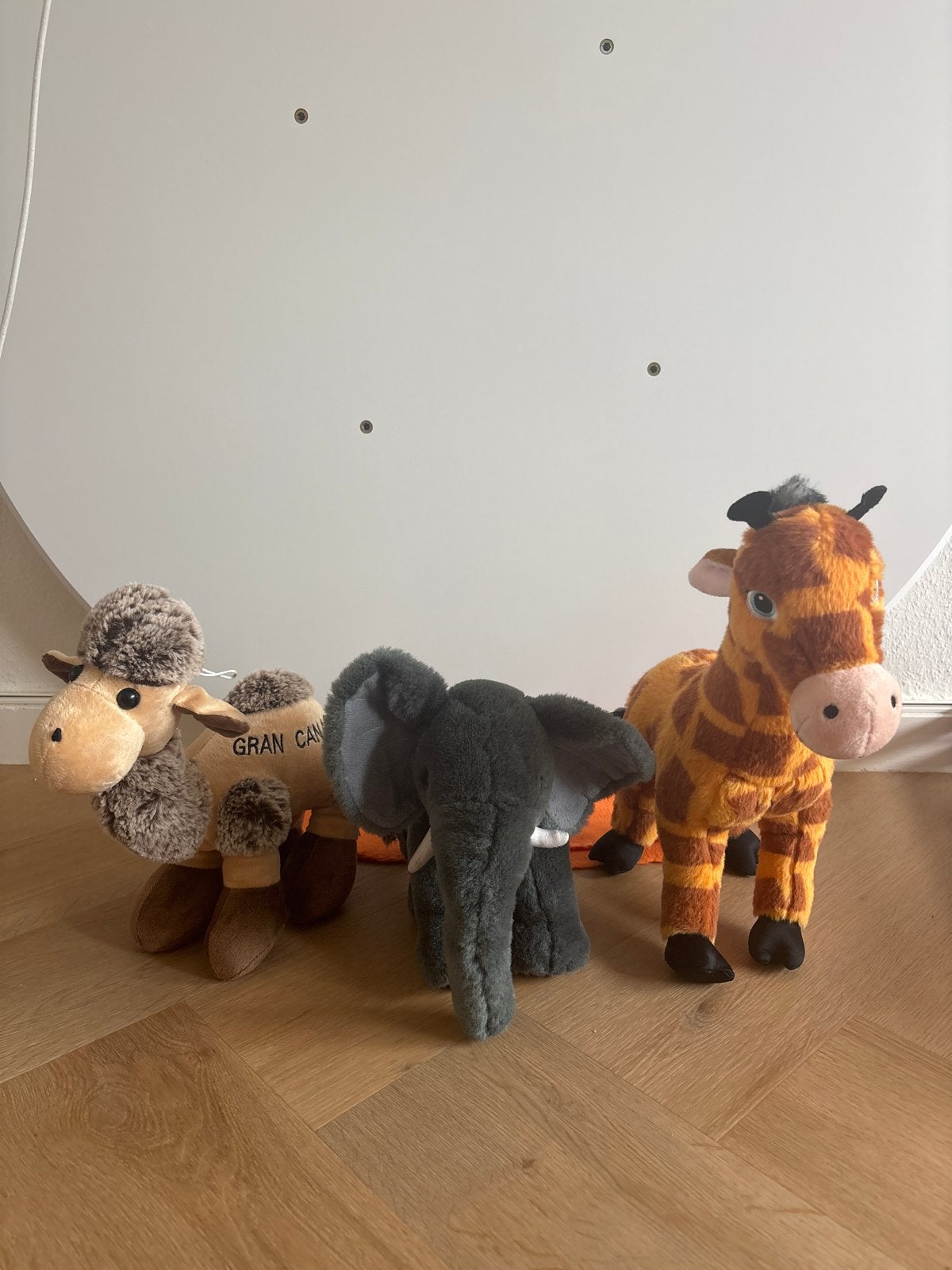 Knuffeldieren: Kameel, Olifant en Giraffe, Gebruikt, Overige typen, Ophalen of Verzenden, Middelgroot (20 tot 80 cm)