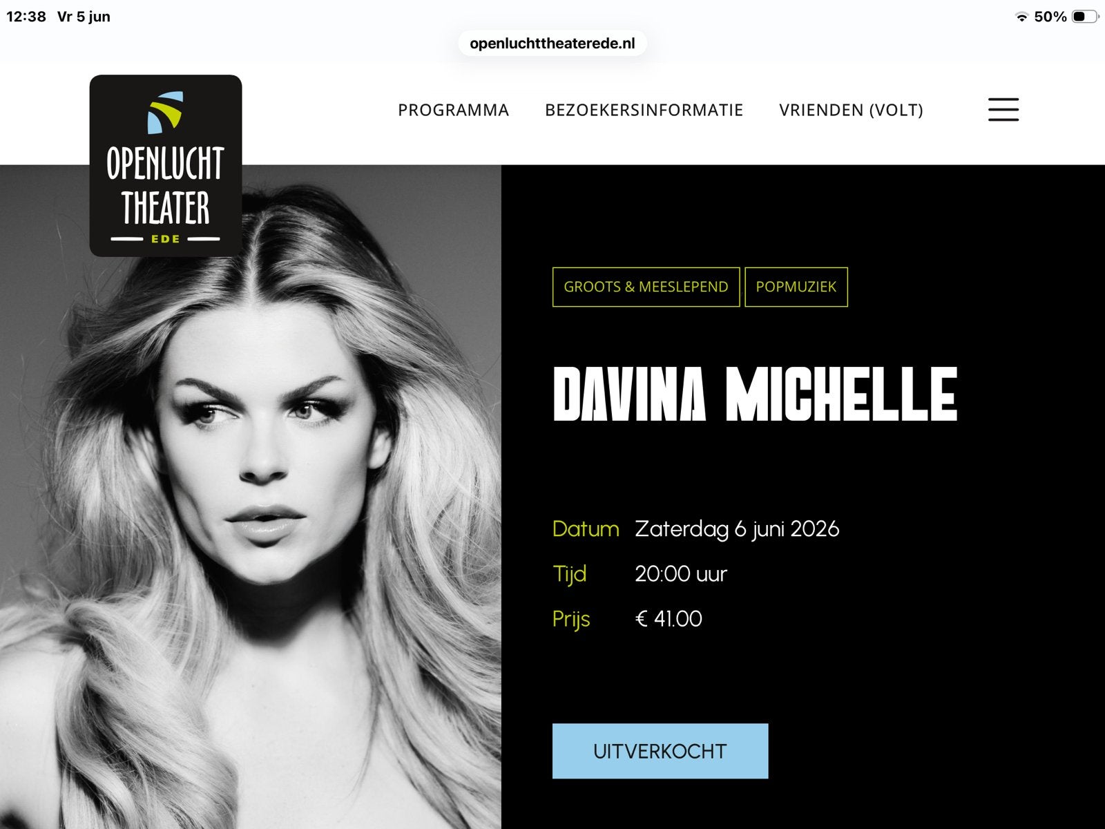 2 kaartjes concert Davina Michelle, Twee personen, Juni