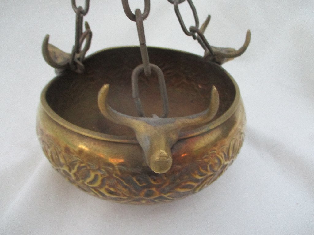 Vintage Messing Hangbloempot aan ketting,v.a 40,00, Ophalen of Verzenden, Brons