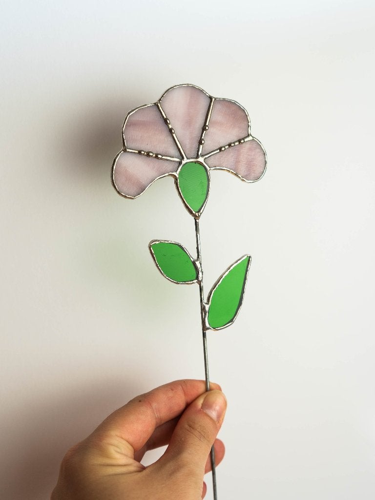 Roze bloem plantensteker - Glas in Lood - handgemaakt, Ophalen of Verzenden, Zo goed als nieuw