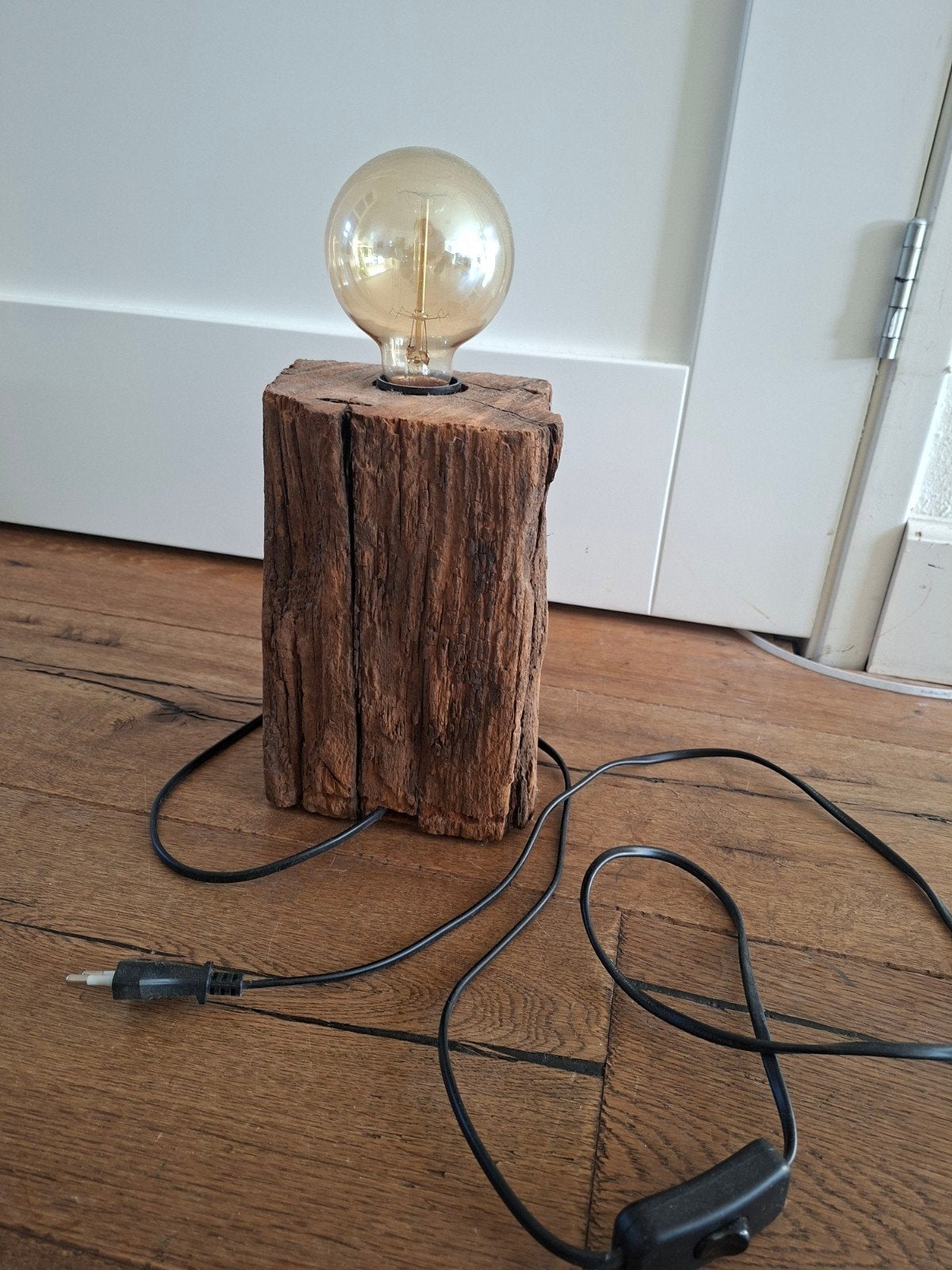 Unieke handgemaakte houten lamp, Ophalen, Gebruikt, Overige merken, E27 (groot)