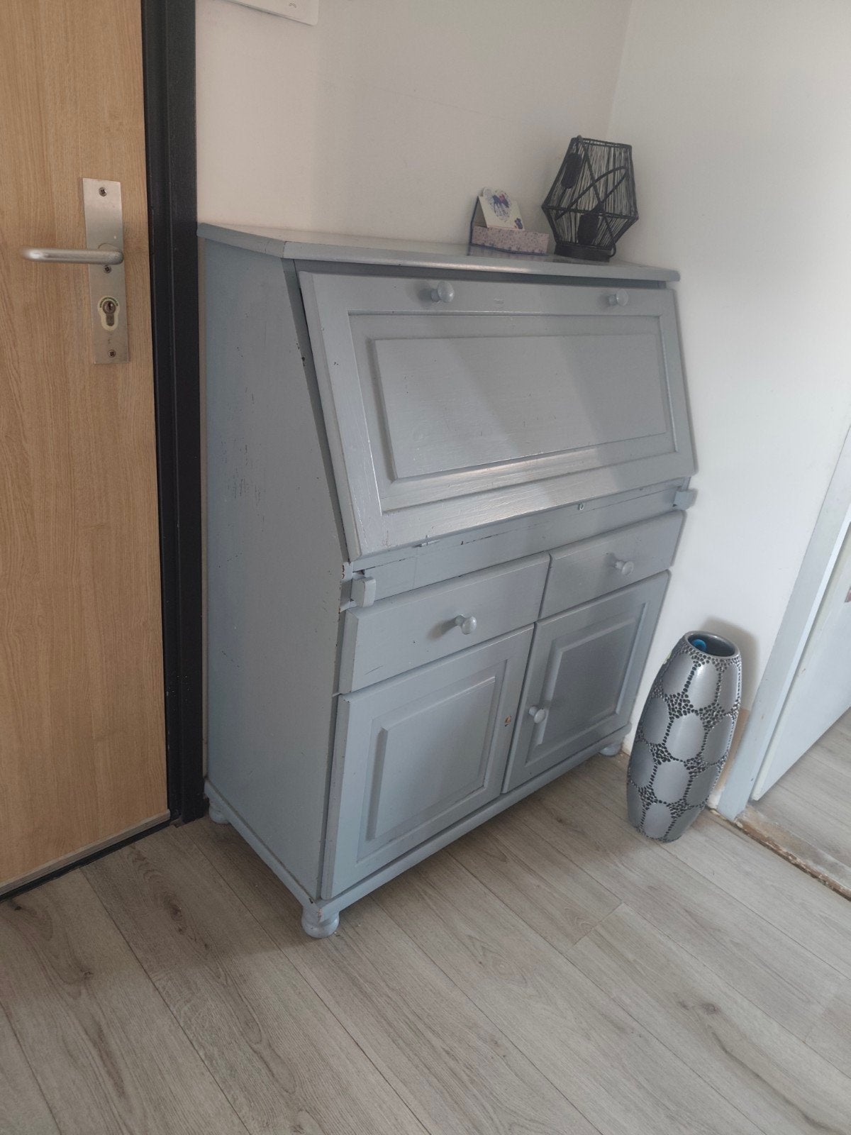 Vintage secretaire/bureau - grijs - mist een knopje, Ophalen, Gebruikt, Vintage