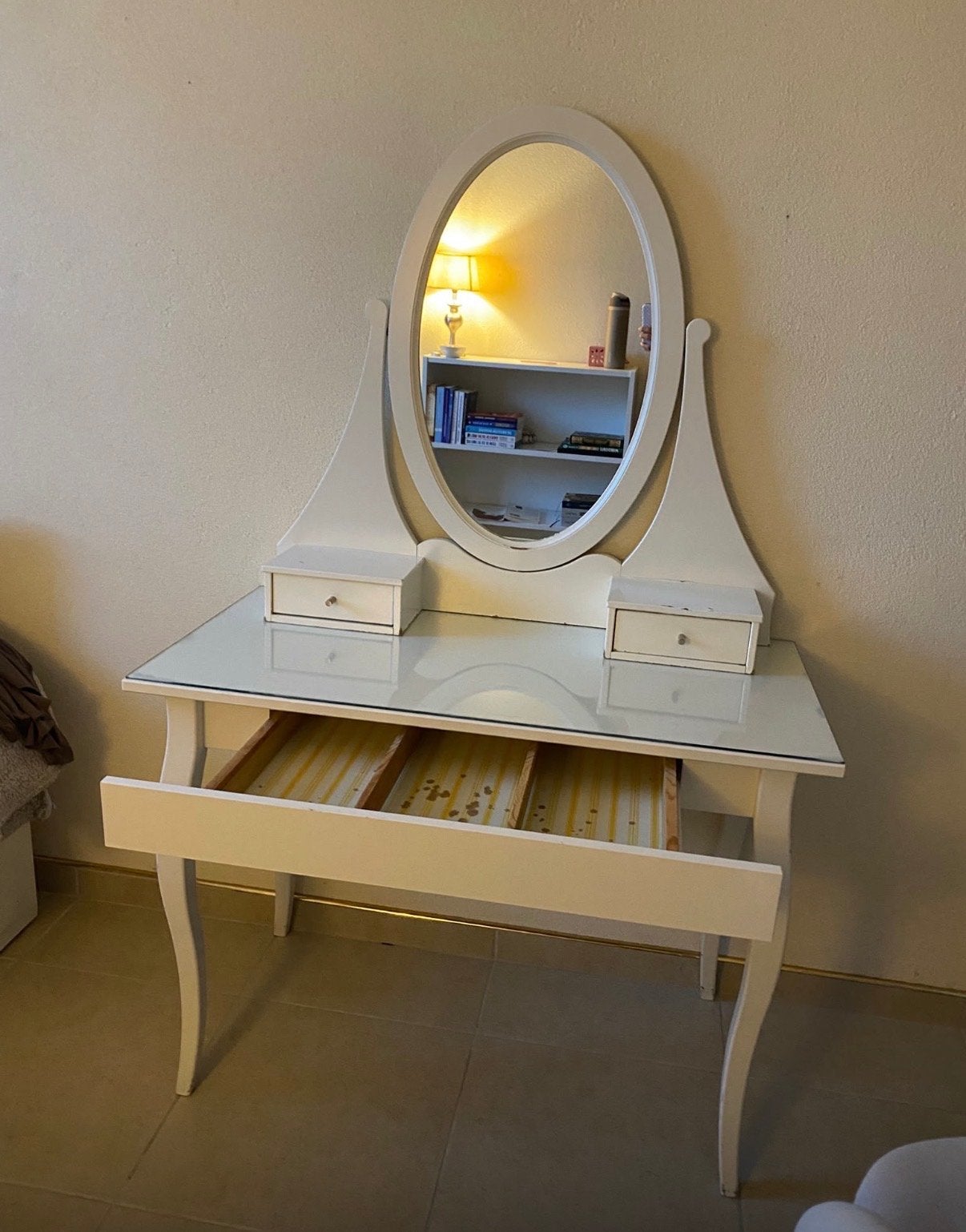 Witte kaptafel met spiegel en lades, Huis en Inrichting, Ophalen, Gebruikt, 100 tot 150 cm, 50 tot 100 cm