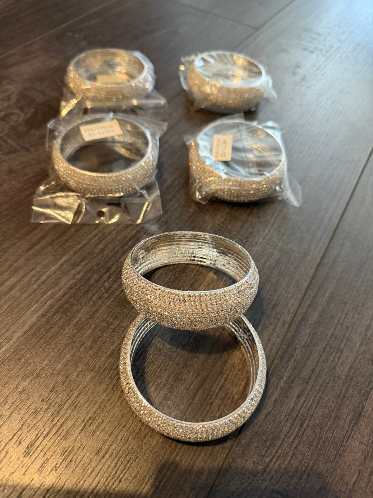 Partij 6 stuks luxe strass armbanden A40/1, Verzenden, Nieuw, Zilver, Overige materialen