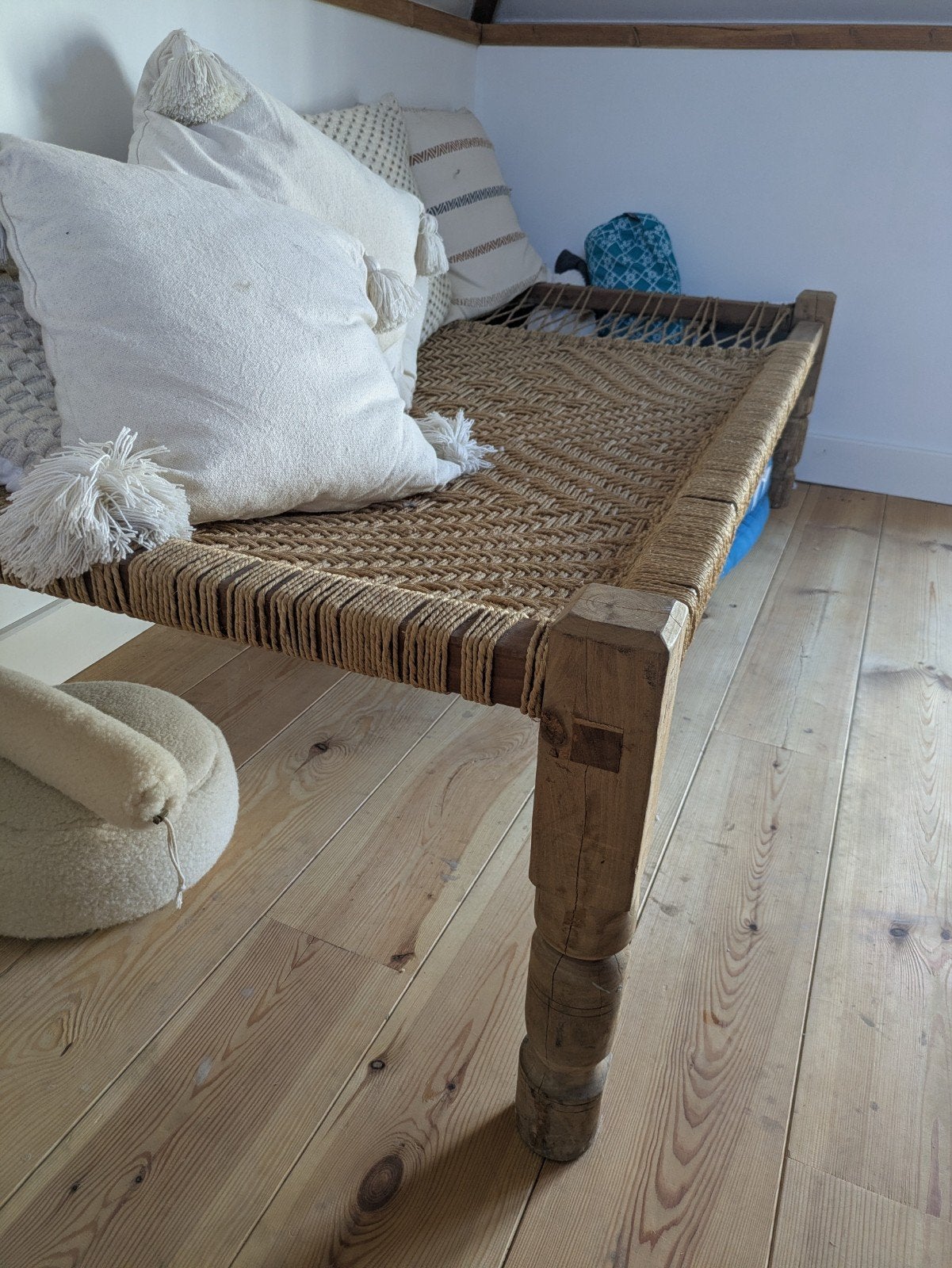 Unieke handgemaakte daybed/bank van hout en touw, Ophalen