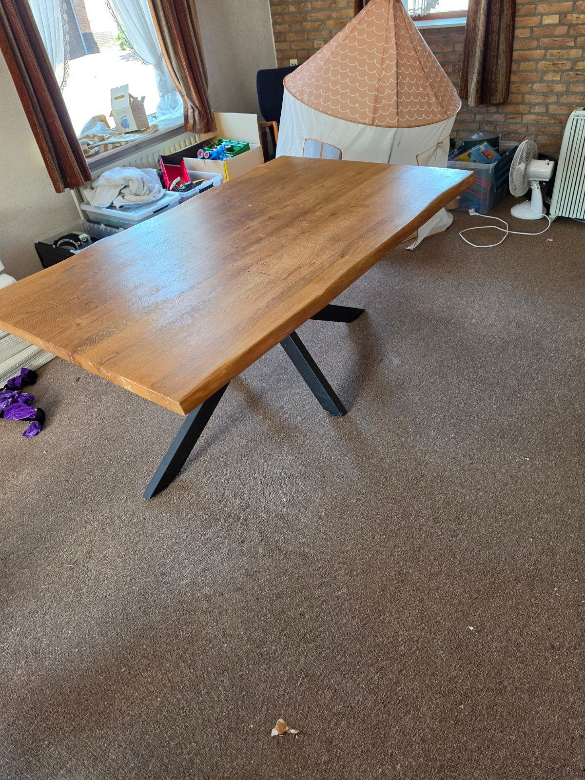Massief eiken boomstamtafel 100x160 cm, Huis en Inrichting, Tafels | Eettafels, Ophalen, Gebruikt, 50 tot 100 cm, Vijf personen of meer